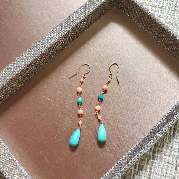 Jewelry - 14k Gold Turquoise and Coral Earrings
